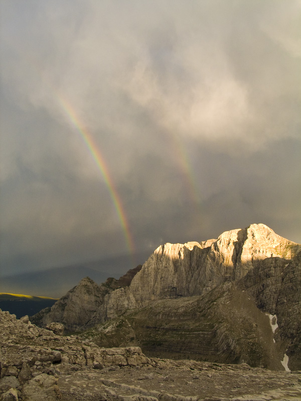 Cloud, Double Rainbow And Doss Di Dalun At Sunset